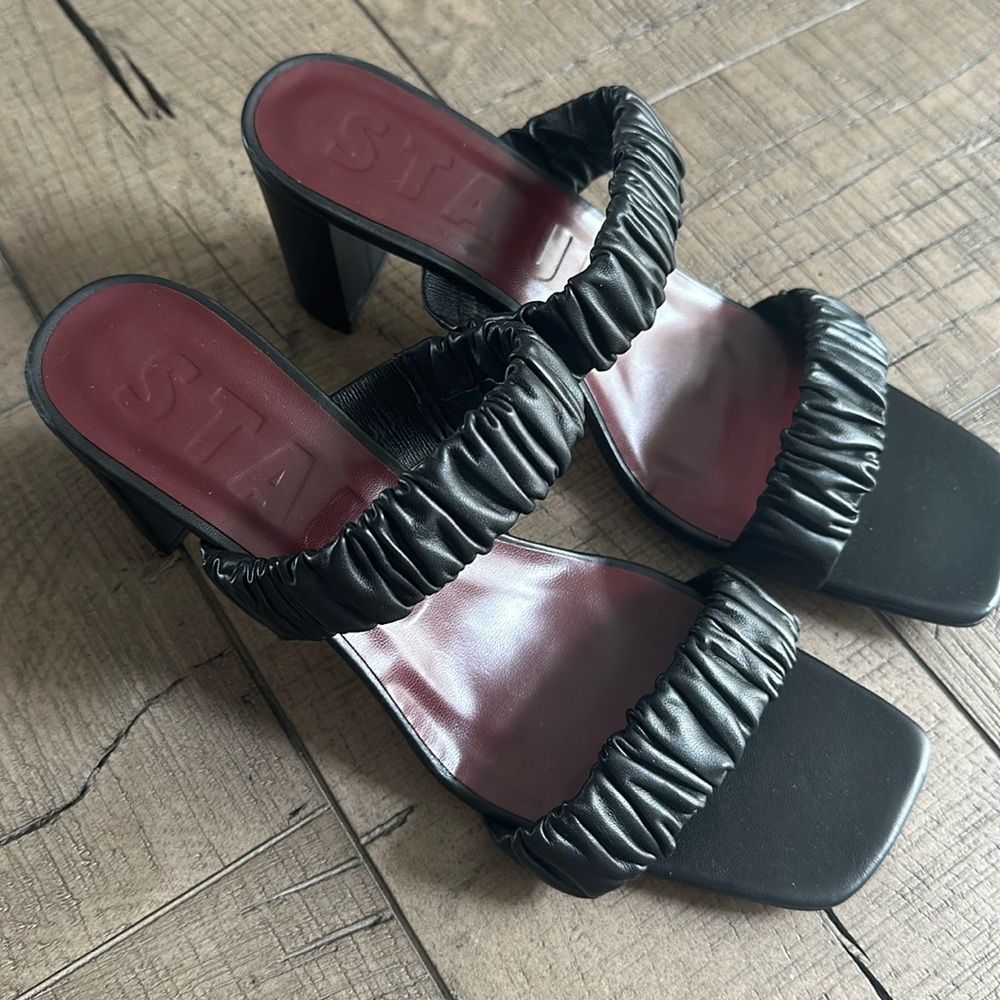 NWT STAUD Frankie Ruched Slide Sandal Black